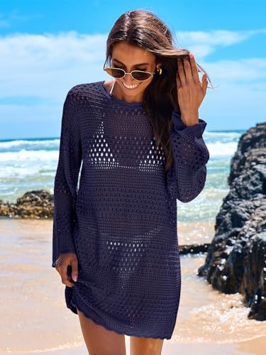 ANRABESS Women Swimsuit Crochet Swim Cover Up Summer Bathing Suit Pool Swimwear Mesh Knit Coverups Beach Dress 2024 Spring Vacation Outfits Fashion Clothes 958baiheibian-XL