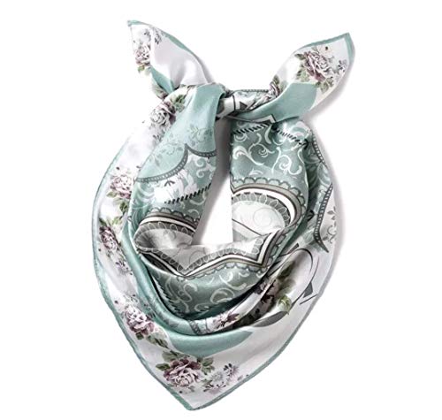 ANDANTINO 100% Pure Mulberry Silk Scarf for Hair-27''x27''- Women Men Neck Scarves- Digital Printed Headscarf(Pink & Light Gray)