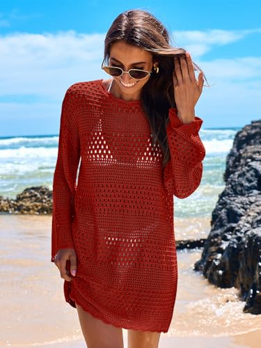 ANRABESS Women Swimsuit Crochet Swim Cover Up Summer Bathing Suit Pool Swimwear Mesh Knit Coverups Beach Dress 2024 Spring Vacation Outfits Fashion Clothes 958baiheibian-XL