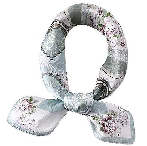 ANDANTINO 100% Pure Mulberry Silk Scarf for Hair-27''x27''- Women Men Neck Scarves- Digital Printed Headscarf(Pink & Light Gray)