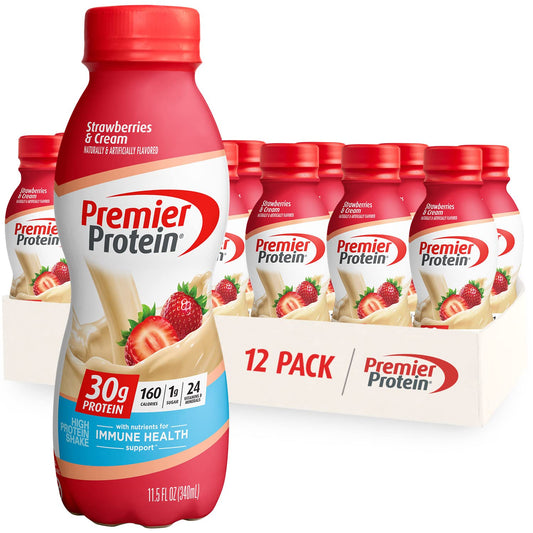 Premier Protein Liquid Protein Shake -24 Vitamins & Minerals/Nutrients to Support Immune Health, Strawberries, 11.5 Fl Oz Bottle (Pack of 12)