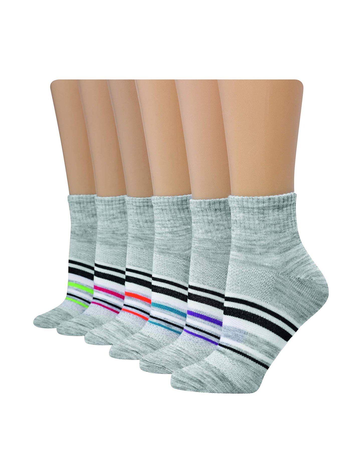 Hanes womens Hanes Women's 6-pair Lightweight Breathable Ventilation Ankle fashion liner socks, Black/Grey, 5 9 US